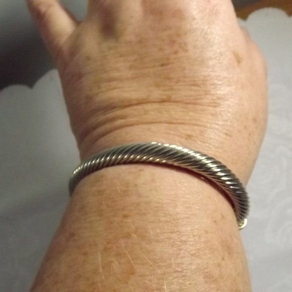 Twisted Metal Bracelet with Gold and Rhinestone Accents - Picture 6 of 9